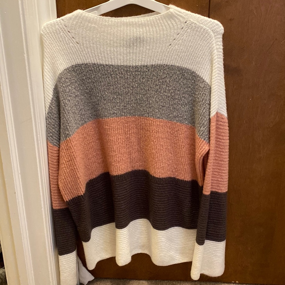 Windsor Long Sleeve Striped Sweater High Neck Size Small White Gray Pink